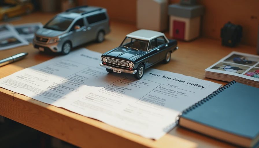 Family car comparison with models, cargo data and notebook for two-kid households