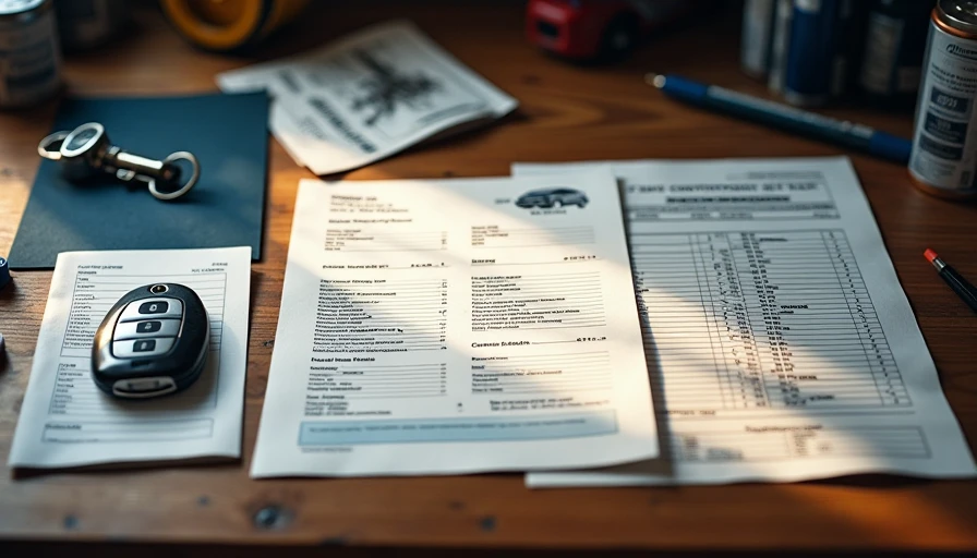 Car ownership journey from new keys to trade-in documents on workbench