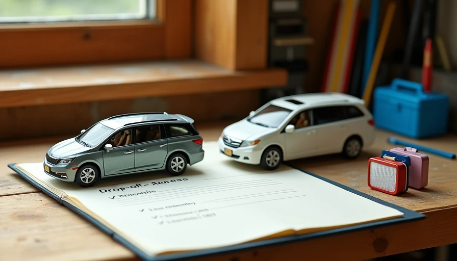 Toy cars and checklist representing school drop-off car buying decisions